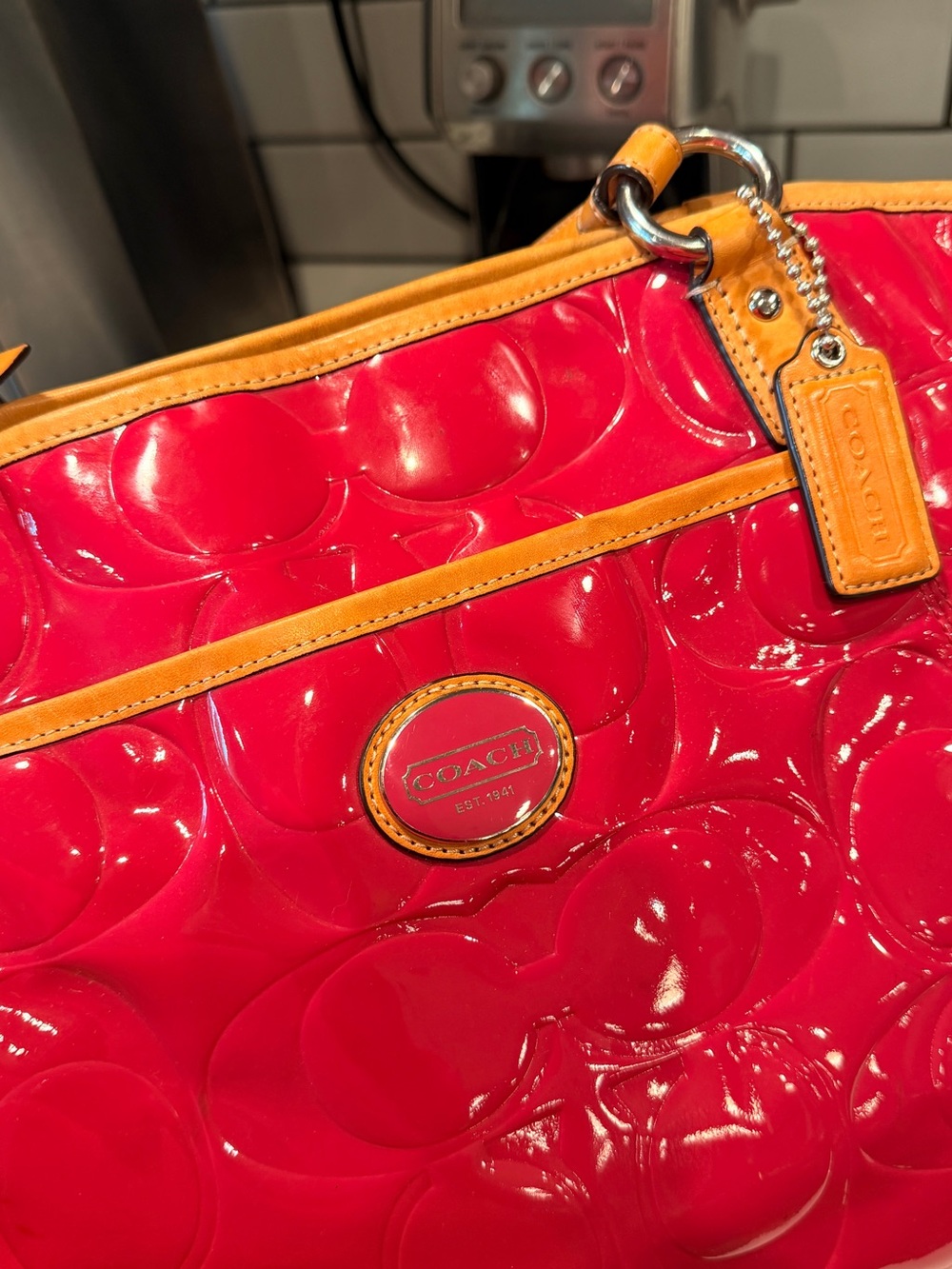 Coach Peyton 2012 Embossed Barbie Pink Patent Leather Crossbody Tote Bag - Picture 6 of 13
